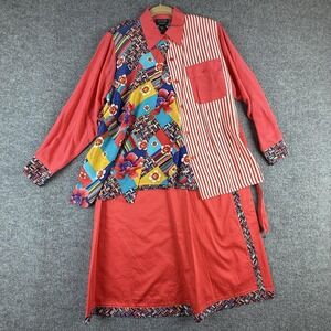 Koos Of‎ Course Shirt Skirt Tank Set Womens Medium Multicolor Patchwork 3 Piece